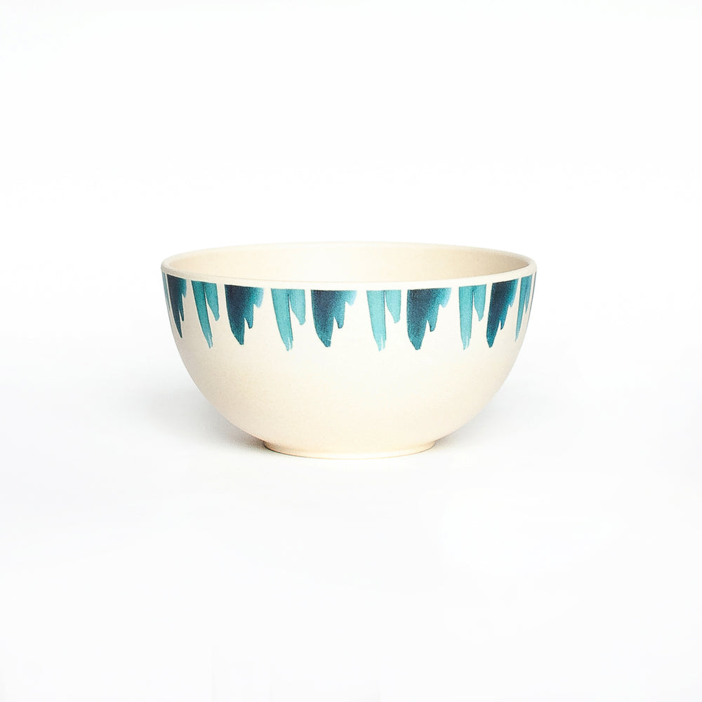 small bamboo bowl with blue wave design