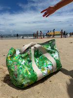 colourful large beach bag for taking everything you need to the beach, made with organic canvas and strong straps