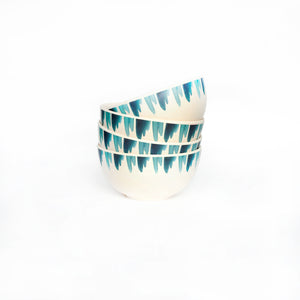 
                  
                    small bamboo bowl set of four with blue wave design
                  
                