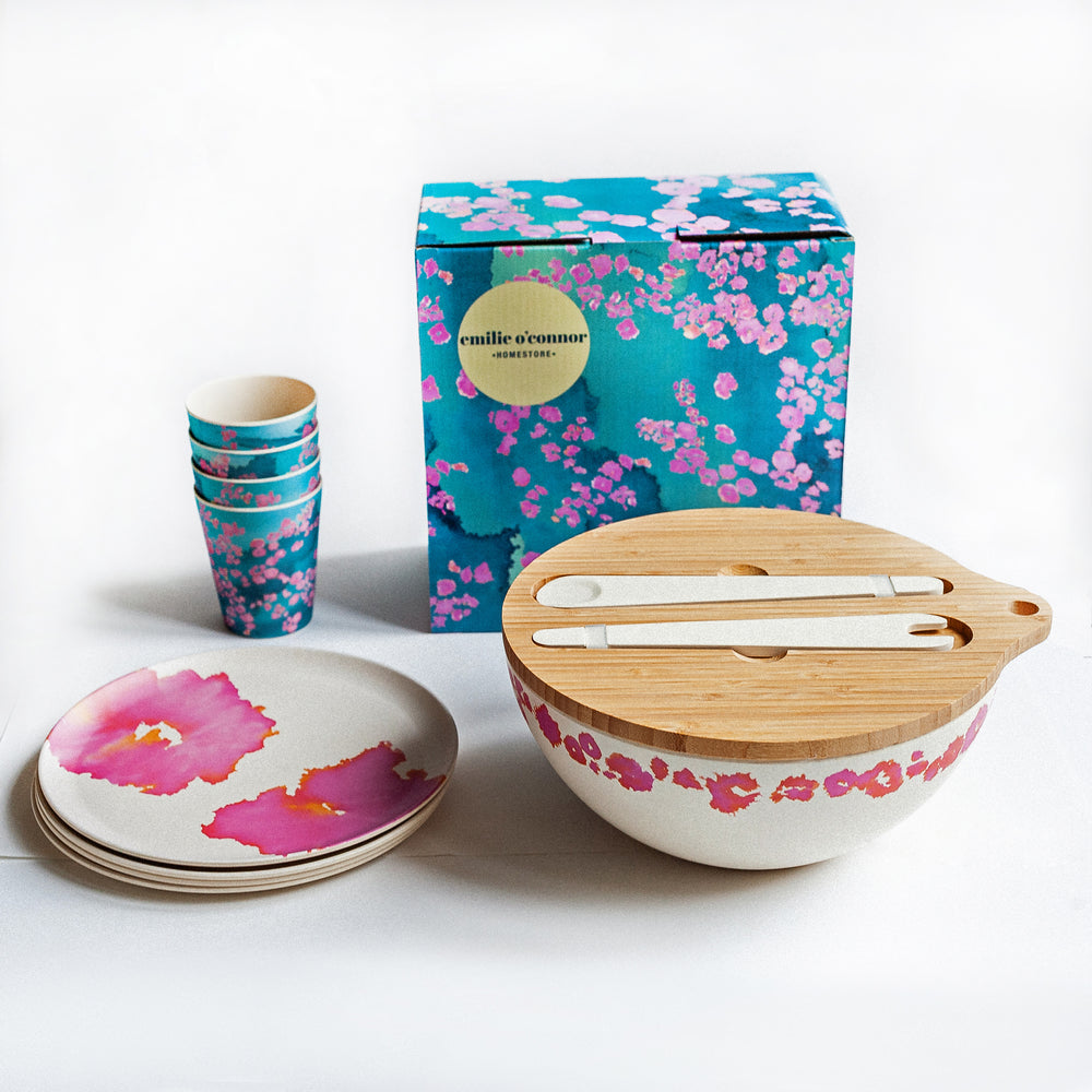 Pink coral tableware set for four