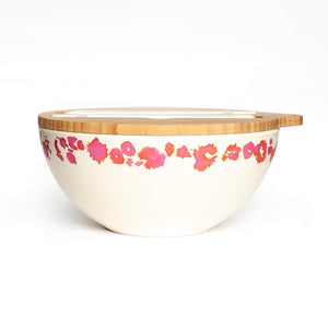 
                  
                    pink coral bamboo serving bowl with bamboo lid and servers
                  
                