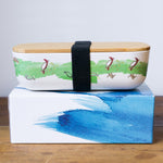 bamboo lunch box with green turtle printed design