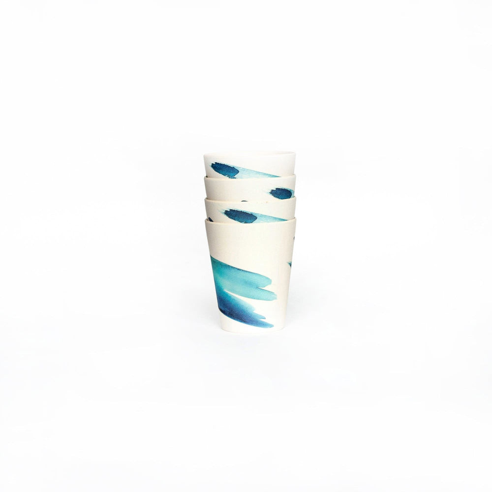 blue wave bamboo cup set of four stacked