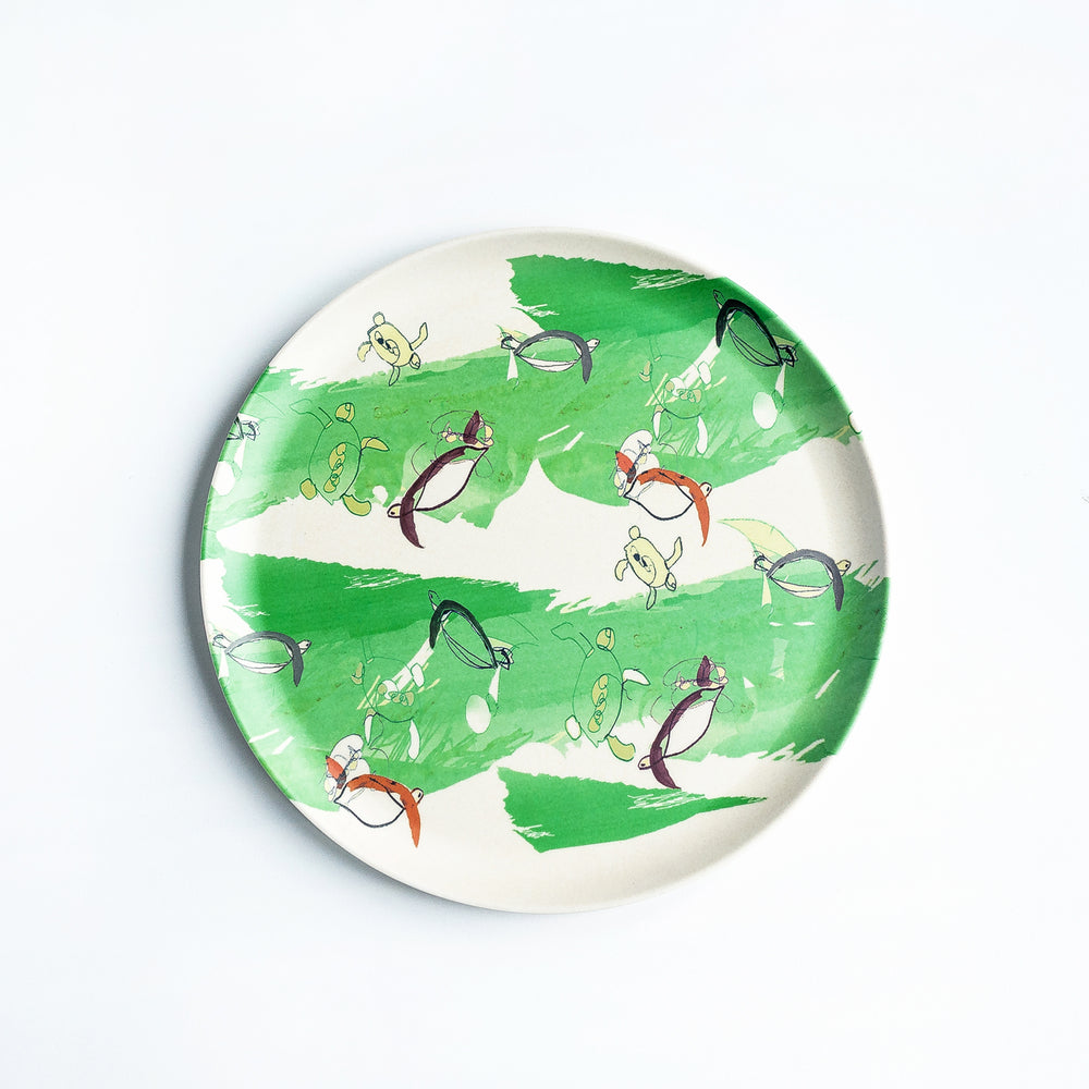 small bamboo plate with green turtle design