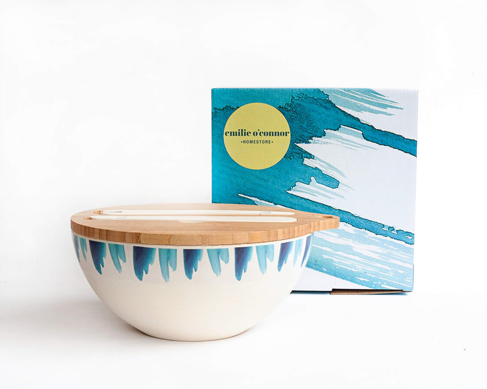 bamboo salad bowl with wooden lid and gift box
