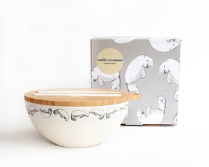 
                  
                    large bamboo salad bowl with wooden lid and salad serves, comes in printed gift box with dugong designs
                  
                