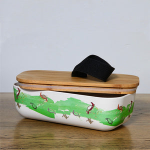 
                  
                    open green turtle printed bamboo lunch box with lid with seal 
                  
                